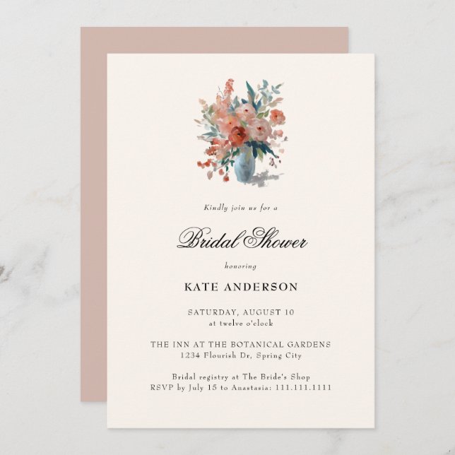 Romantisches Pastell Spring Blume Brautparty Einladung (Vorne/Hinten)