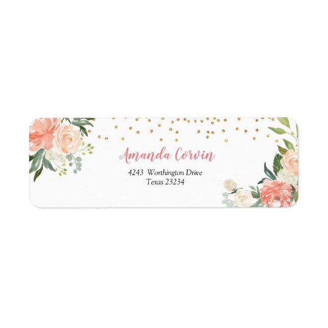 Romantisches Peach Floral Return Address Label (Vorne)