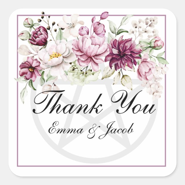 Romantisches Pentagramm Blütenblättrig Quadratischer Aufkleber (Vorderseite)