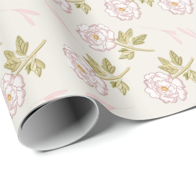 Romantisches Peony Floral Wrapping Paper Geschenkpapier (Rolleneckpunkt)