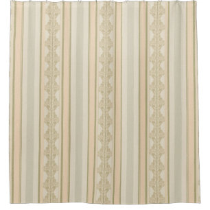 Romantisches Pfirsich-Grau-Beige Cottagecore-Strei Duschvorhang