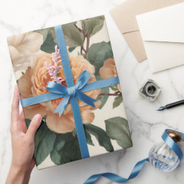 Romantisches Pfirsich-Päonien-Elfenbein-Blumenmust Geschenkpapier