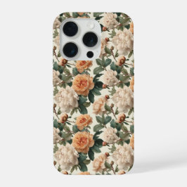 Romantisches Pfirsich-Päonien-Elfenbein-Blumenmust iPhone 15 Pro Hülle