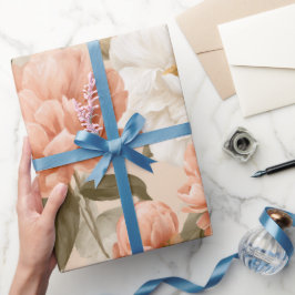 Romantisches Pfirsich-Pfingstrosen-Elfenbein-Blume Geschenkpapier