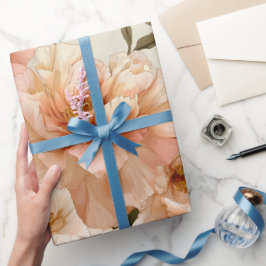 Romantisches Pfirsich-Pfingstrosen-Elfenbein-Blume Geschenkpapier