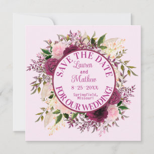 Romantisches Pflaumen-Burgunder-Rosa-Blumenmuster Save The Date