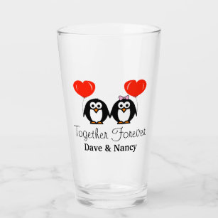 Romantisches Pinguin-Cartoon-Brauchtum Glas