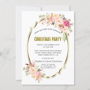 Romantisches Pink Blush Blues Gold Weihnachtsfest  Einladung