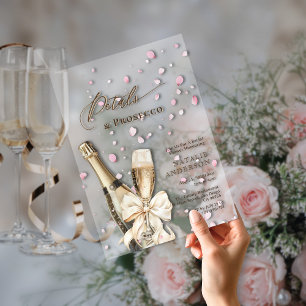 Romantisches Pink Petals Prosecco Bow Brautparty Acryleinladungen
