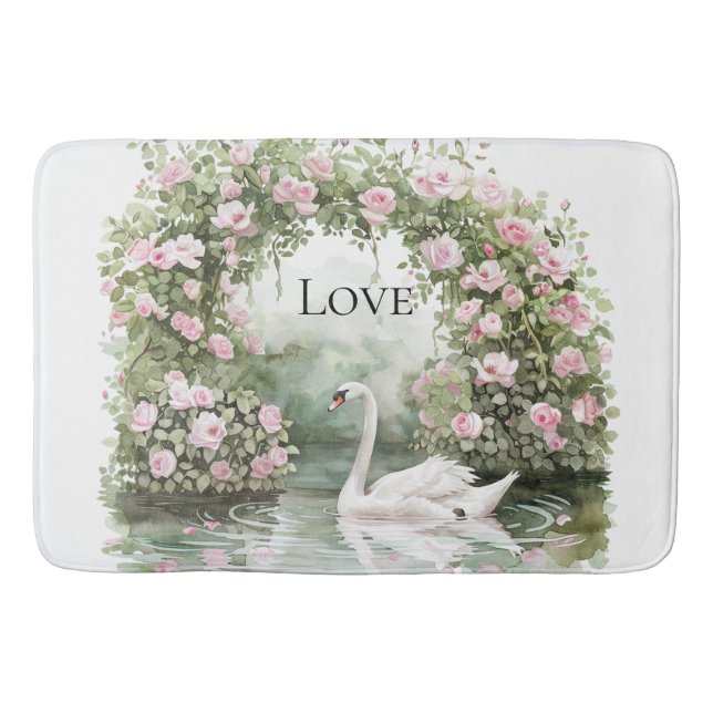 Romantisches Pink Roses Swan Brautparty Badematte (Vorderseite)