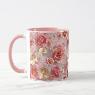 Romantisches Pink und Creme-Rose-Muster Tasse