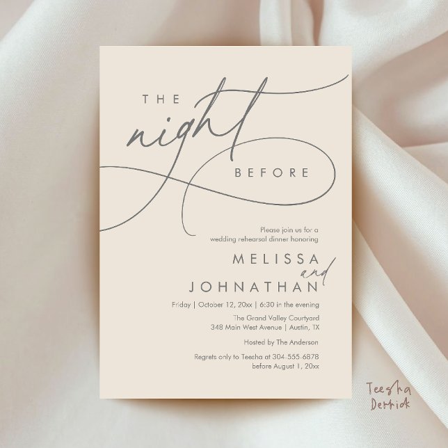 Romantisches Probe-Dinner am Abend vor der Hochzei Einladung (Romantic Wedding Rehearsal Dinner The Night Before Invitation Card in Cream and Grey)