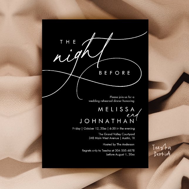 Romantisches Probe-Dinner am Abend vor der Hochzei Einladung (Romantic Wedding Rehearsal Dinner The Night Before Invitation Card in White-and-Black)