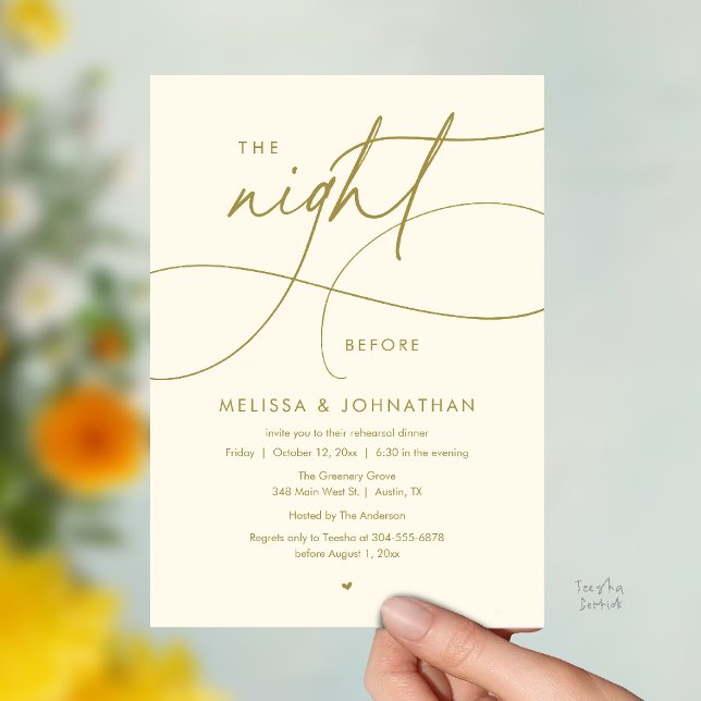 Romantisches Probe-Dinner am Abend vor der Hochzei Einladung (Romantic The Night Before Wedding Rehearsal Dinner Invitation card in yellow gold)