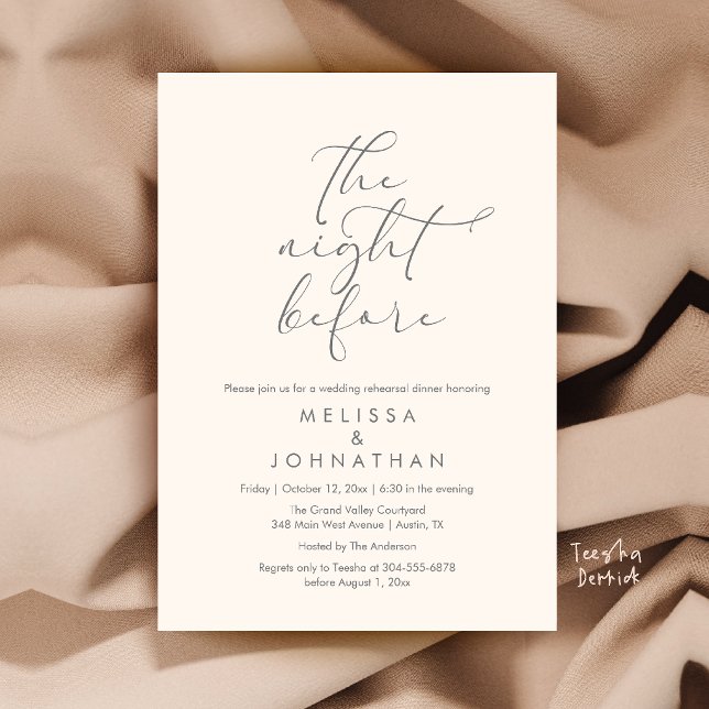 Romantisches Probe-Dinner am Abend vor der Hochzei Einladung (Romantic Wedding Rehearsal Dinner The Night Before Invitation Card in Ivory and Grey)