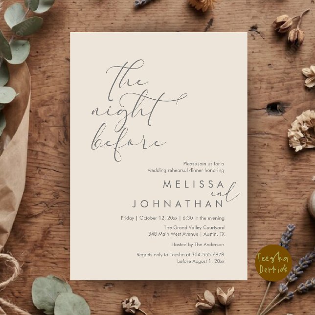 Romantisches Probe-Dinner am Abend vor der Hochzei Einladung (Romantic Wedding Rehearsal Dinner The Night Before Invitation Card in 
Cream Grey)