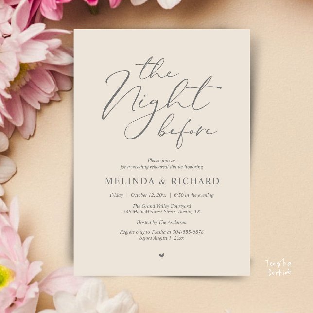 Romantisches Probedinner am Abend vor der Hochzeit Einladung (Modern Romantic Wedding Rehearsal Dinner The Night Before Forever Invites Card in Cream Grey)