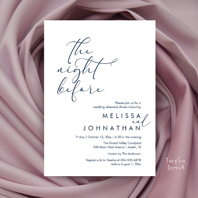Romantisches Probedinner am Abend vor der Hochzeit Einladung (Romantic Wedding Rehearsal Dinner The Night Before Invitation Card in Navy Blue)