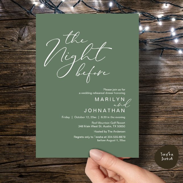 Romantisches Probedinner am Abend vor der Hochzeit Einladung (Romantic The Night Before Modern Wedding Rehearsal Dinner Invitation Card PDF Rustic Sage Green)