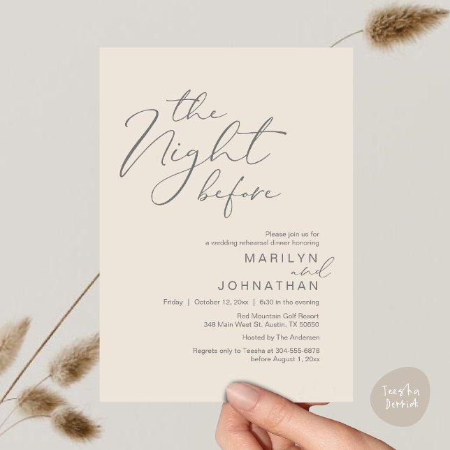 Romantisches Probedinner am Abend vor der Hochzeit Einladung (Romantic The Night Before Modern Wedding Rehearsal Dinner Invitation Card PDF Aesthetic Cream Grey)