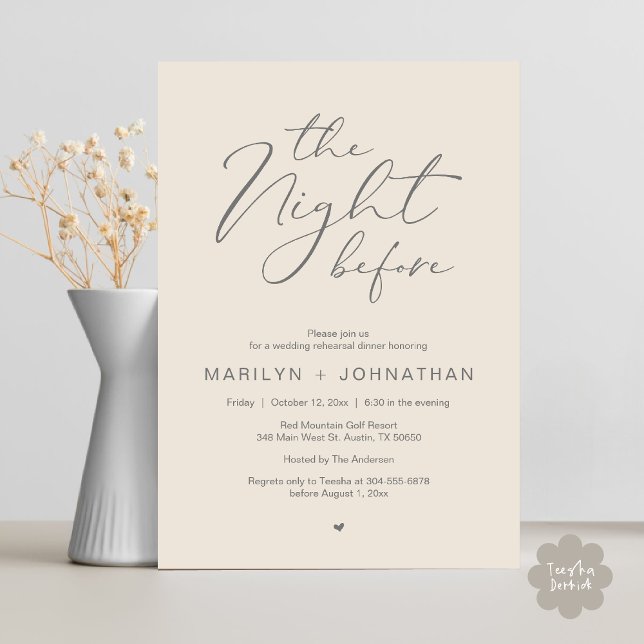 Romantisches Probedinner am Abend vor der Hochzeit Einladung (Romantic The Night Before Modern Wedding Rehearsal Dinner Invitation Card PDF Aesthetic Cream Grey)