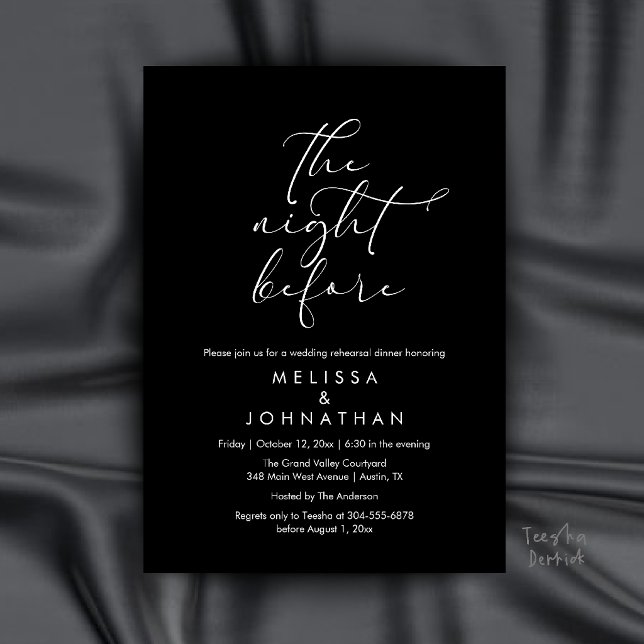 Romantisches Probeessen am Abend vor der Hochzeit Einladung (Romantic Wedding Rehearsal Dinner The Night Before Invitation Card in Black and White)