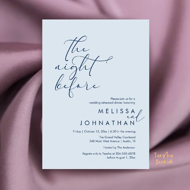 Romantisches Probeessen am Abend vor der Hochzeit Einladung (Romantic Wedding Rehearsal Dinner The Night Before Invitation Card in Misty Blue)