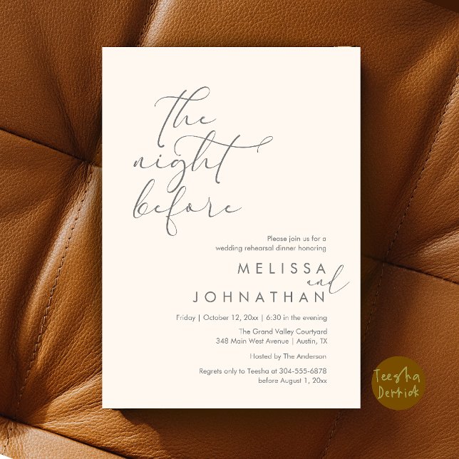 Romantisches Probeessen am Abend vor der Hochzeit Einladung (Romantic Wedding Rehearsal Dinner The Night Before Invitation Card in Ivory and Grey)
