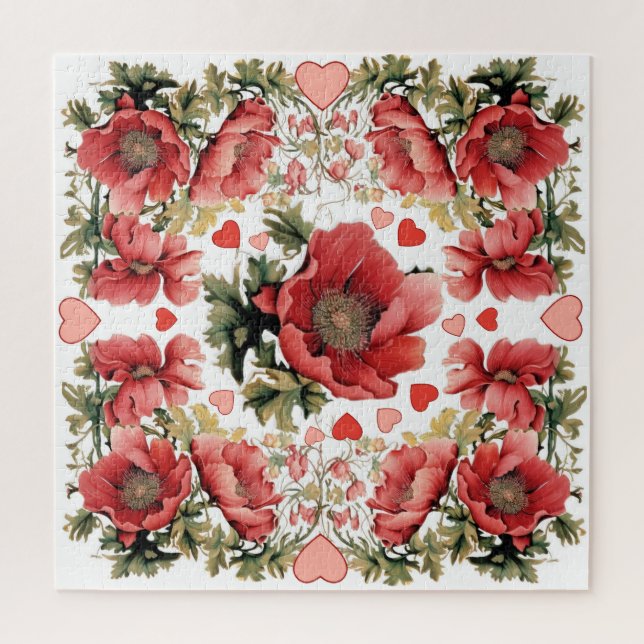 Romantisches Puzzle mit Vintagem Mohn und Herz (Vertikal)