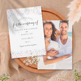 Romantisches Rainbow Confetti-Foto Save The Date
