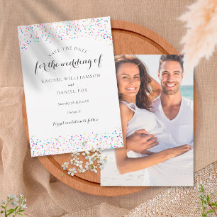 Romantisches Rainbow Confetti-Foto Save The Date