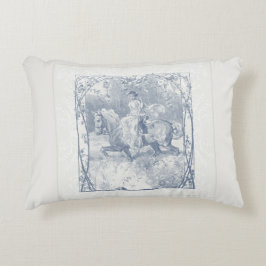 Romantisches Reitermädchen Cottagecore Delft Blau Dekokissen