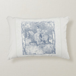 Romantisches Reitermädchen Cottagecore Delft Blau Dekokissen