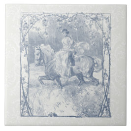 Romantisches Reits Mädchen Cottagecore Delft Blau  Fliese