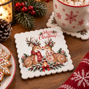 Romantisches Rentier-Paar Nordic-Weihnachtsfeier Untersetzer
