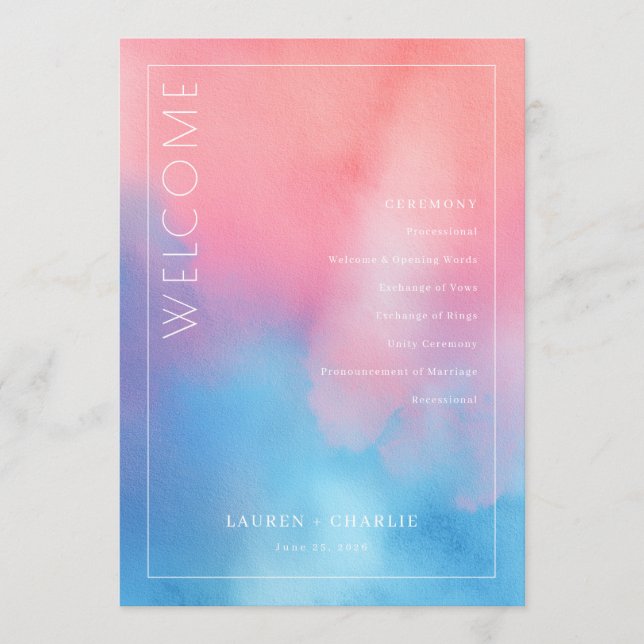 Romantisches Rosa Blau Aquarell Programm (Vorderseite)