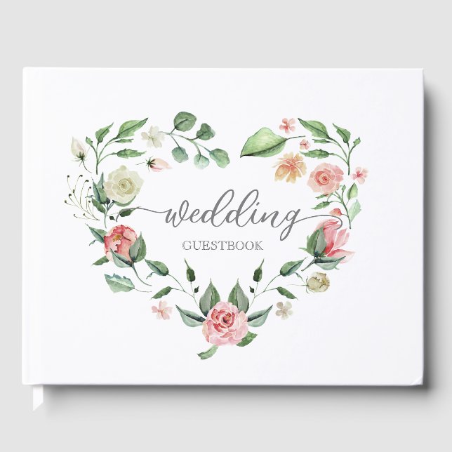 Romantisches Rosa Blumenherz Hochzeitengast-Buch Gästebuch (Vorderseite)