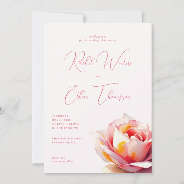 Romantisches Rosa Blumenmuster Einladung (Vorderseite)