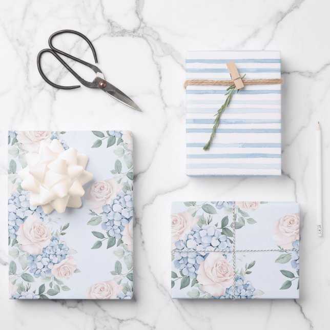 Romantisches Rosa Blüten Brautparty Geschenkpapier Set (Vorderseite)