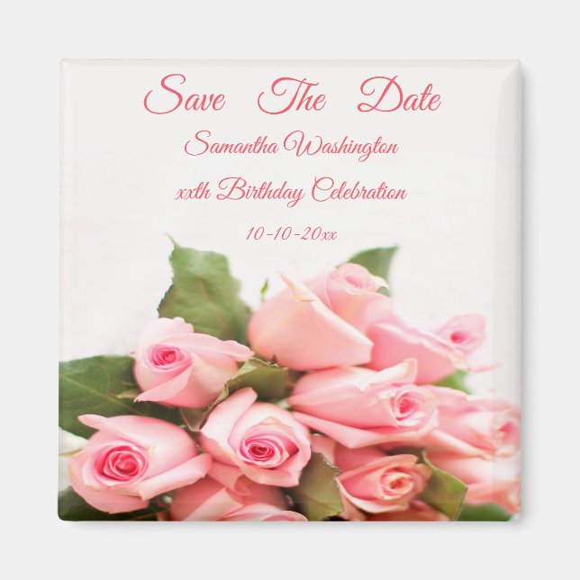 Romantisches Rosa Bouquet Geburtstag Save the Date Magnet (Vorne)