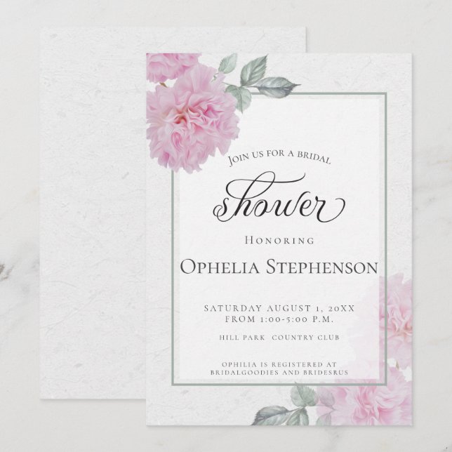 Romantisches Rosa-Erdnussreifen-Brautparty Einladung (Vorne/Hinten)