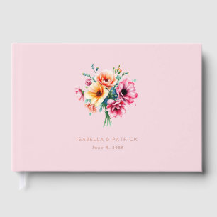 Romantisches rosa floral Wasserfarben-Herz Gästebuch