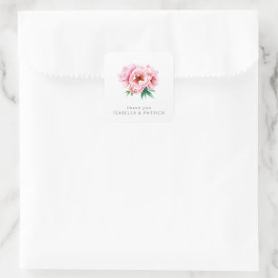 Romantisches rosa floral Wasserfarben Quadratischer Aufkleber