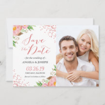Romantisches rosa florales Confetti-Foto Save the 