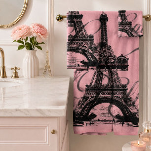 romantisches rosa französisches vintage Paris Eiff Badhandtuch Set
