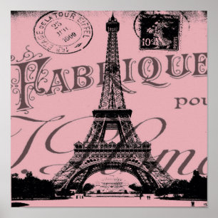 romantisches rosa französisches vintage Paris Eiff Poster