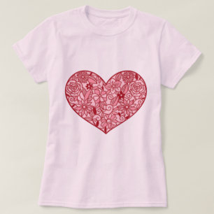 Romantisches rosa Herz aus Blumen Valentinstag T-Shirt