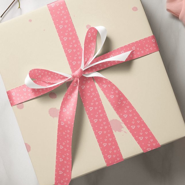 Romantisches Rosa Herzmuster Satinband (Romantic Blush Pink Heart Pattern Satin Ribbon)