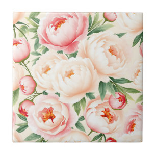 Romantisches Rosa Pfingstrosen-Muster Fliese