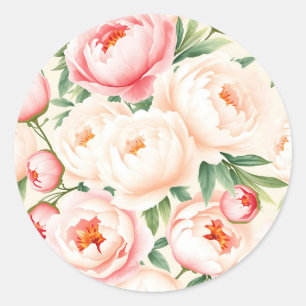 Romantisches Rosa Pfingstrosen-Muster Runder Aufkleber